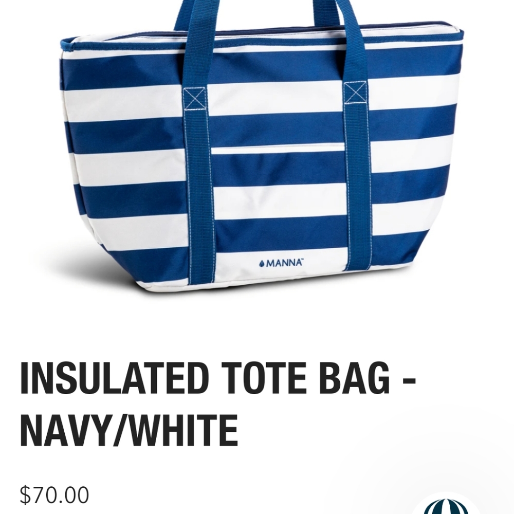 Mediterranean Striped Manna Large Insulated Cooler Tote Bag Water-Resistant